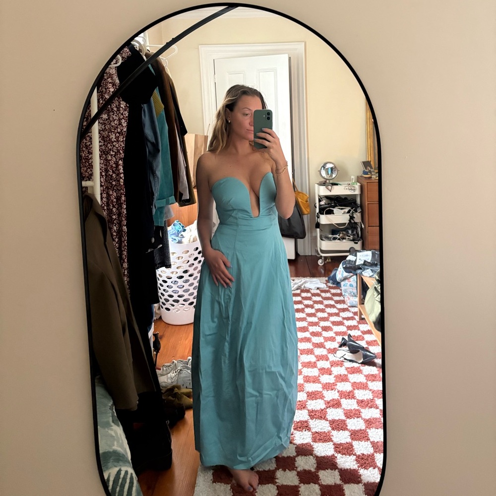 Cult Gaia Chiara Flared Maxi Strapless Aqua Dress